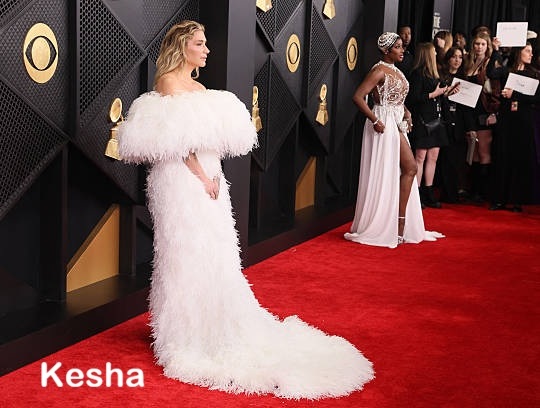 US singer and songwriter Kesha arrives for the 68th Annual Grammy Awards at the Crypto.com Arena in Los Angeles on February 1, 2026. (Photo by Etienne Laurent / AFP via Getty Images) / -- IMAGE RESTRICTED TO EDITORIAL USE - STRICTLY NO COMMERCIAL USE --
